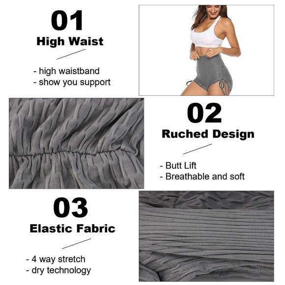 High Rise Yoga Short Wide Waistband Ruched Shorts Hides tummy flab - Gray - Picture 7 of 11